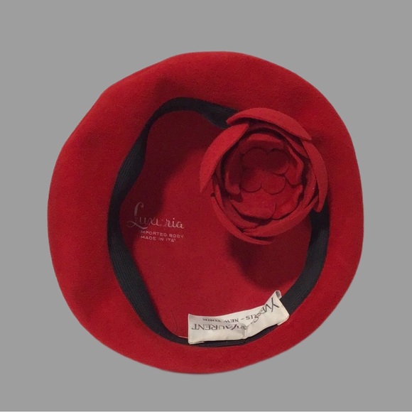RARE Yves Saint Laurent Luxuria Wool-Felt Beret Cloche Hat, Made in Italy, Red - Picture 6 of 10